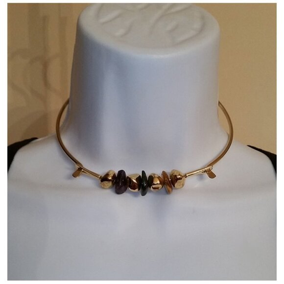 VINTAGE Gold Round Metal Collar Gemstones Jewel Necklace Dressy Statement. - Picture 1 of 4
